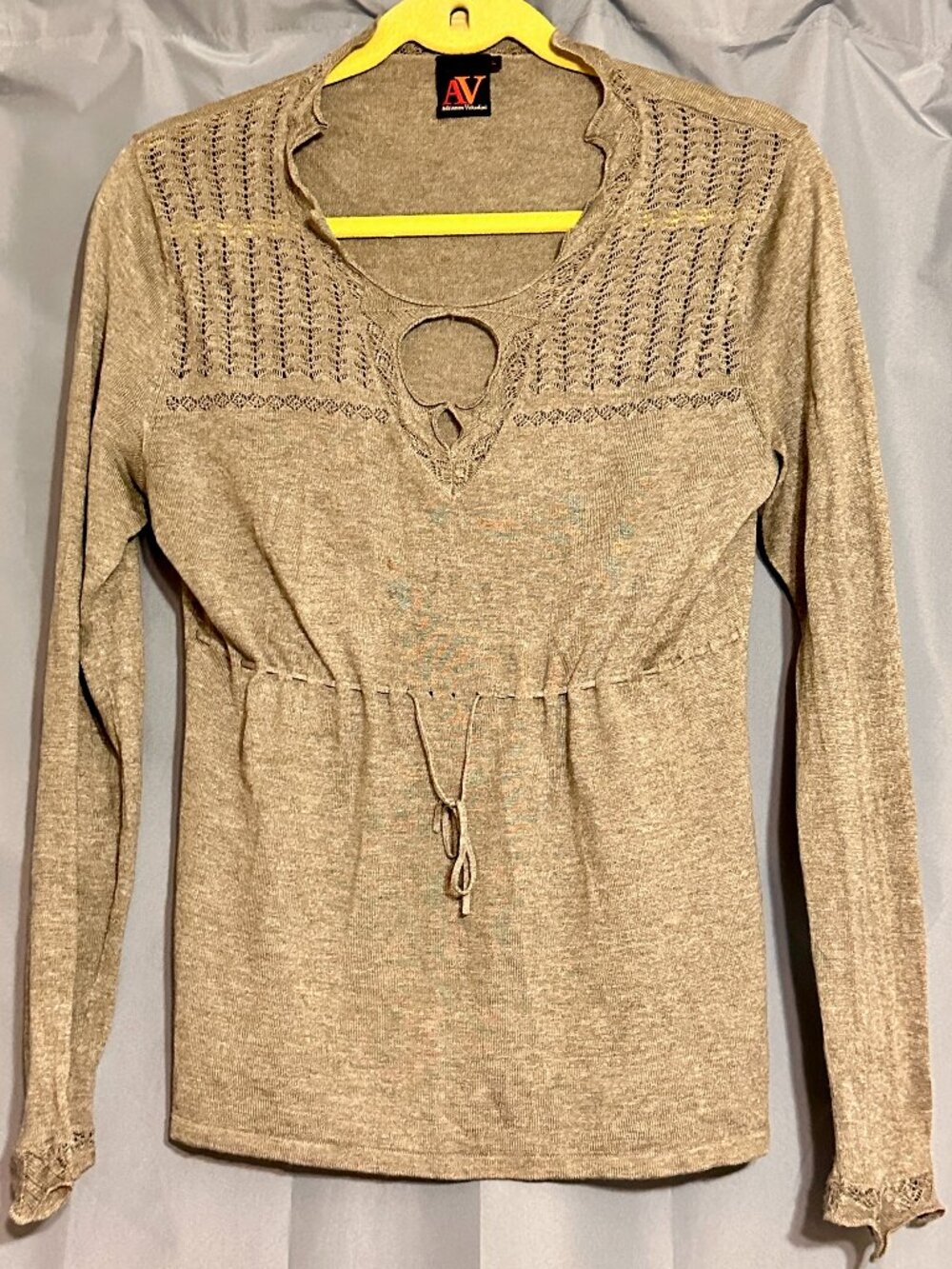 Adrienne Vittadini Grey 88% silk 12% wool knit women's sweater with lace trim, S